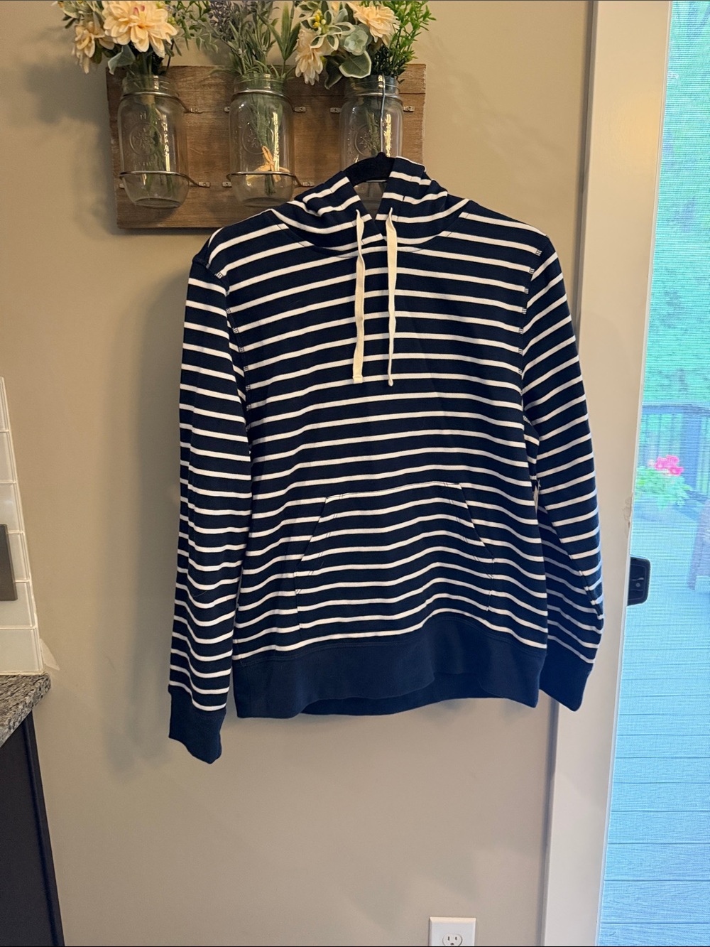 Amazon Essentials Navy and White Striped Hoodie Sweatshirt
